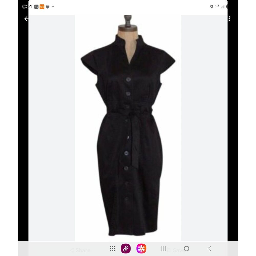 Sandra Darren Black Midi Dress with Buttons
